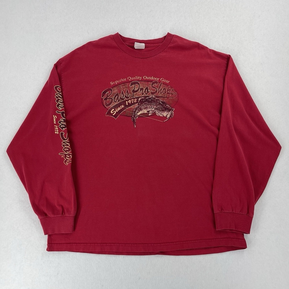 Vintage Bass Pro Shops T Shirt XXL Red Long Sleeve Outdoor Fishing Hunting USA